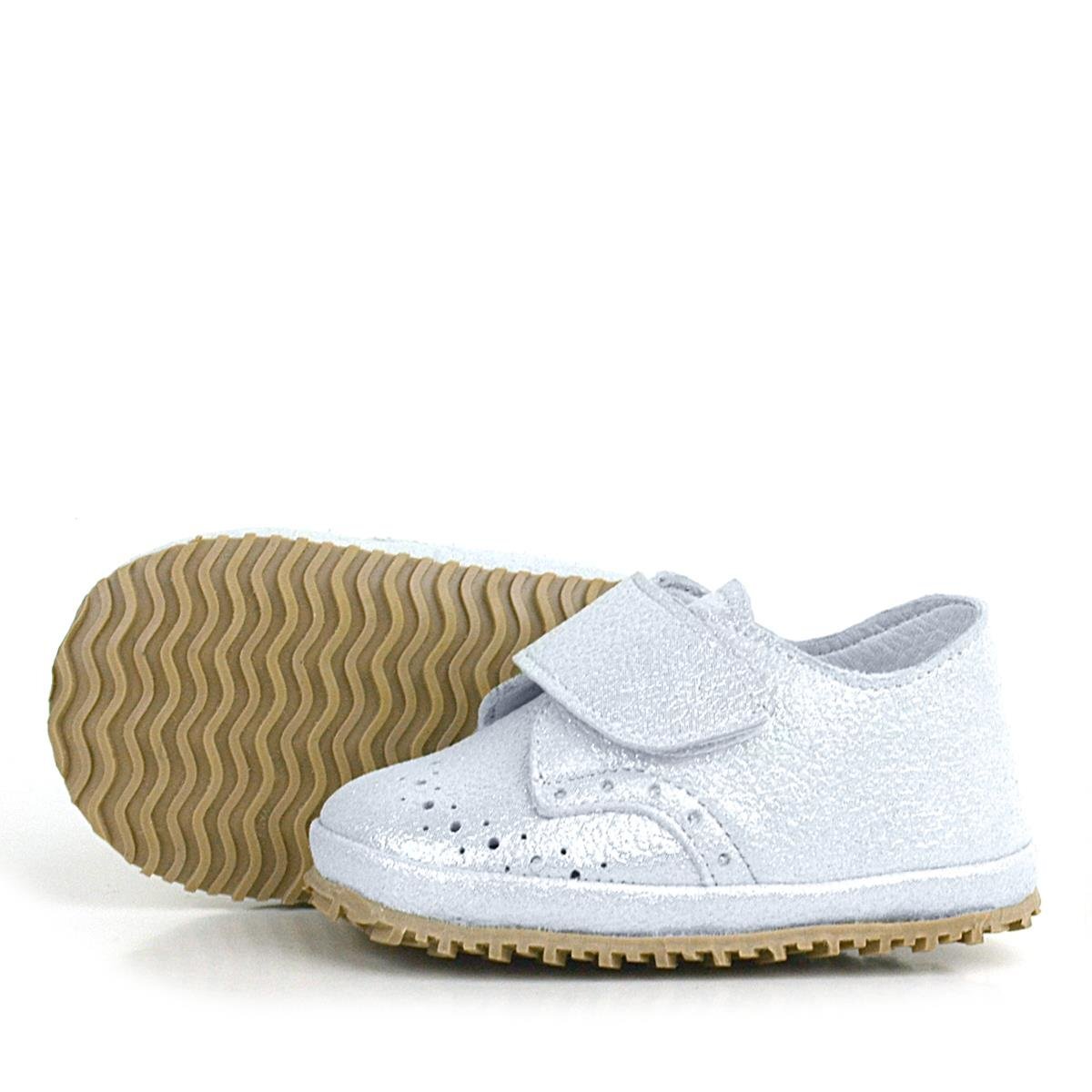 Hakiki Deri Gümüş Gri Cırtlı Bebek Patik Ayakkabı - 5