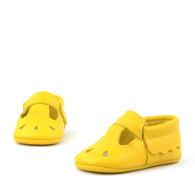 Bubbles Hakiki Deri Sarı Lastikli Bebek Patik - 5