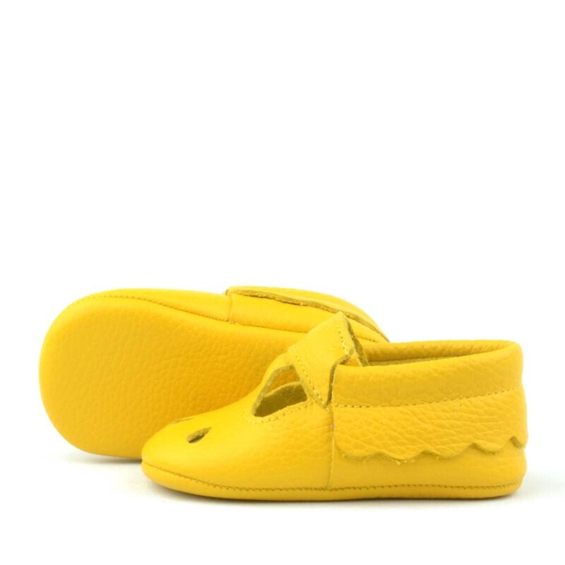 Bubbles Hakiki Deri Sarı Lastikli Bebek Patik - 6