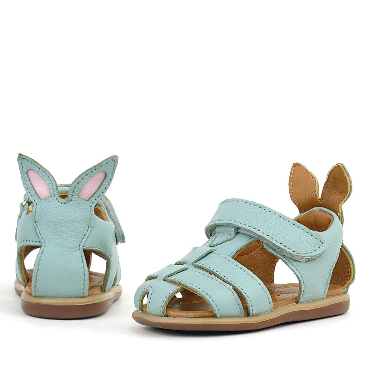 Rakerplus Bunny Hakiki Deri Turkuaz Cırtlı Bebek Sandalet - 3