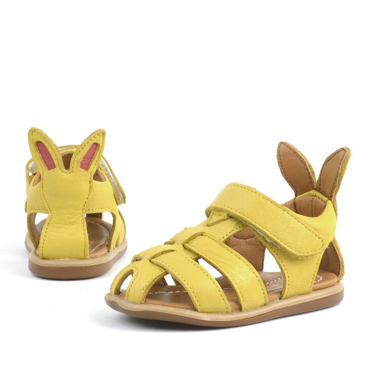 Rakerplus Bunny Hakiki Deri Sarı Cırtlı Bebek Sandalet - 3