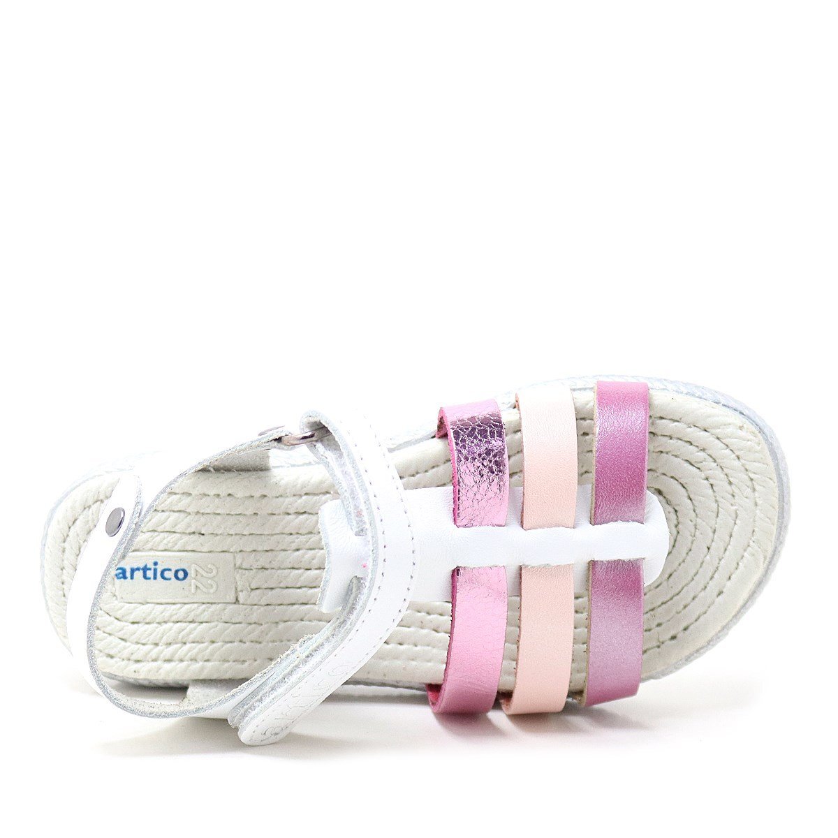 Artico Bellini Vaketa Hakiki Deri Beyaz Fuşya Pembe Kız Bebek Çocuk Sandalet - 5