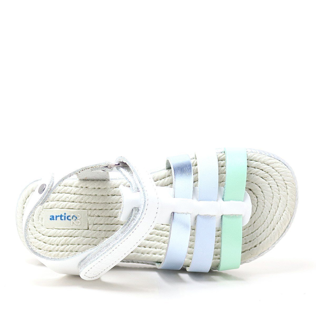 Artico Bellini Vaketa Hakiki Deri Beyaz Mavi Yeşil Kız Bebek Çocuk Sandalet - 6
