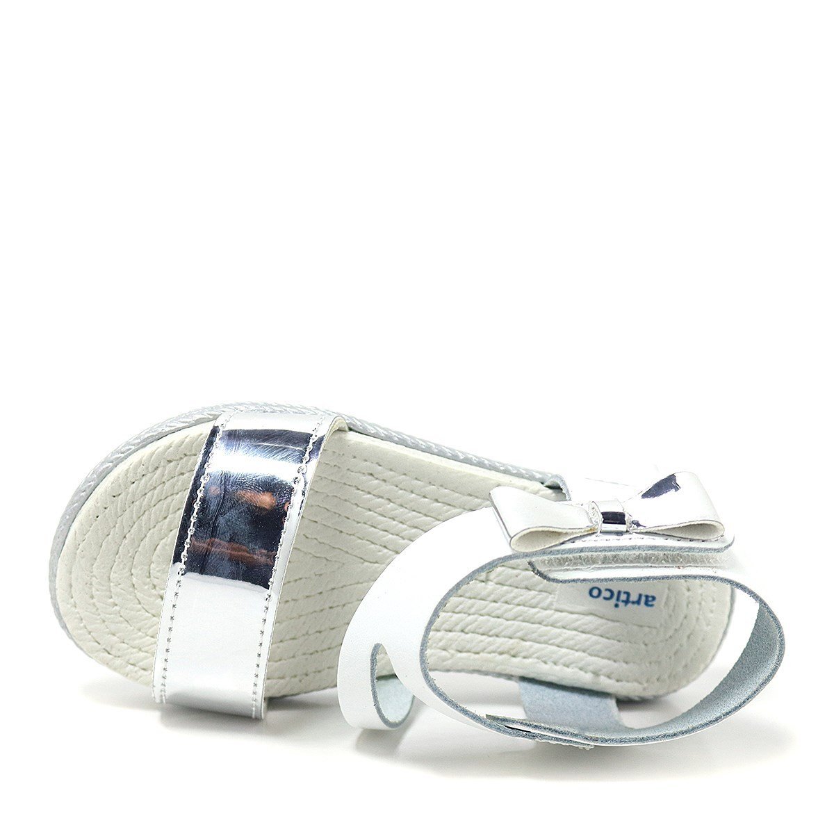 Artico Elenis Hakiki Deri Beyaz Gümüş Kız Bebek Sandalet - 6