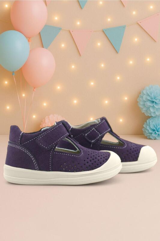 Rakerplus Shaun Hakiki Deri Mor Beyaz Cırtlı Anatomik Bebek Sandalet - Rakerplus