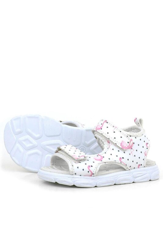 Rakerplus Beyaz Flamingo Cırtlı Bebek Sandalet Ayakkabı - 5
