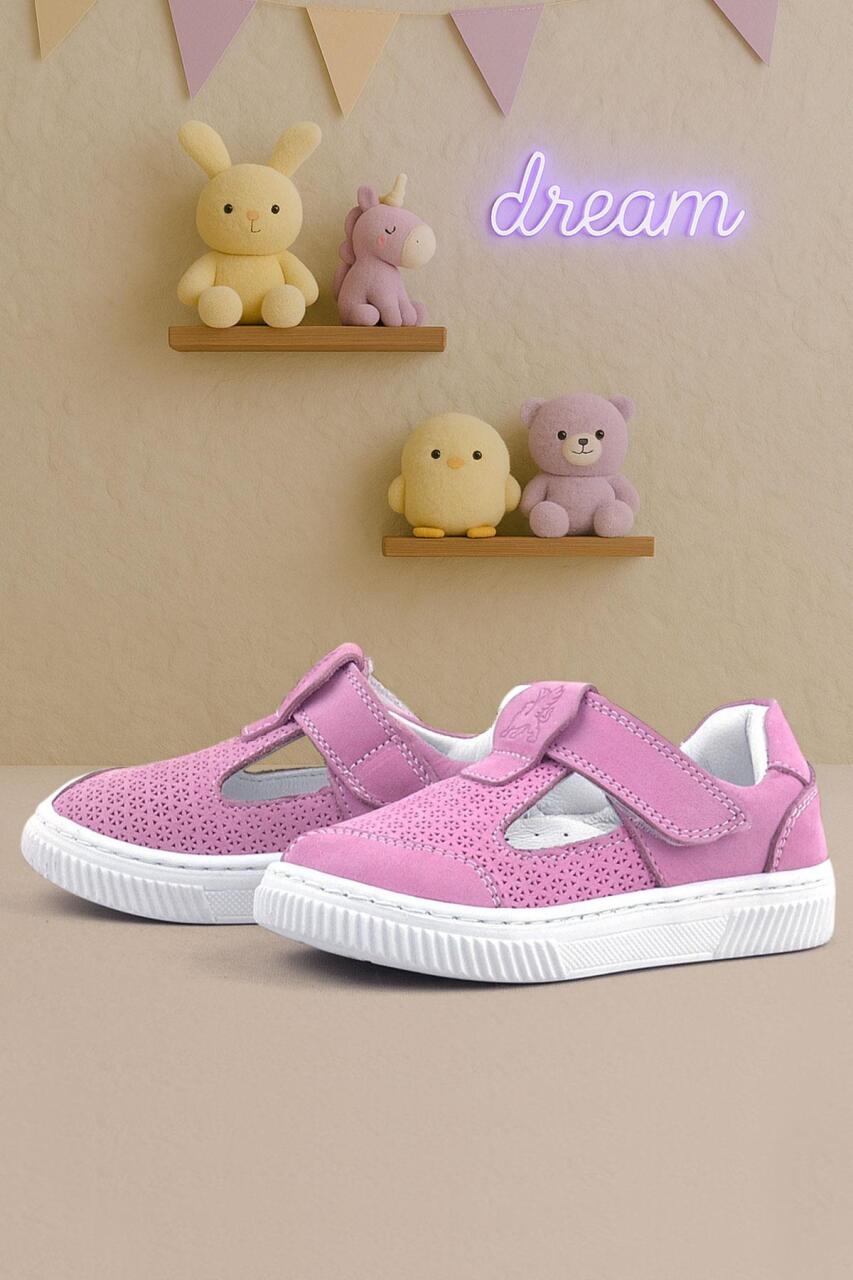 Rakerplus Bheem Hakiki Deri Pembe Cırtlı Bebek Sneaker Sandalet - 1