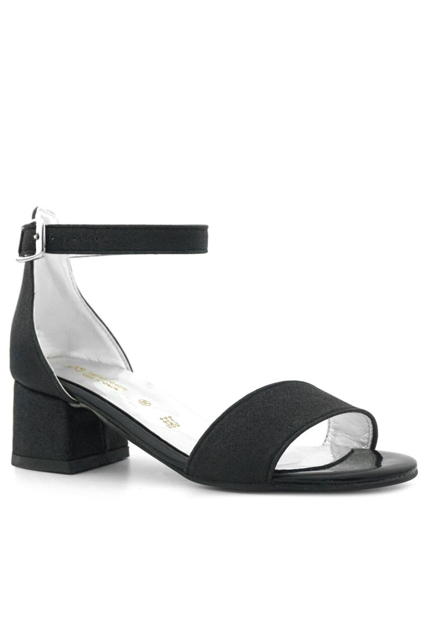 Lilo Simli Siyah Tek Bantlı Kız Çocuk Topuklu Abiye Ayakkabı - 1