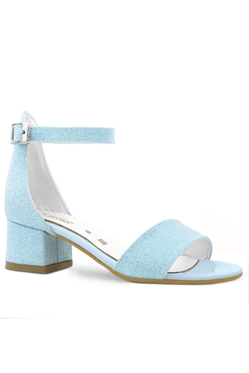 Lilo Simli Mavi Tek Bantlı Kız Çocuk Topuklu Abiye Ayakkabı - 2