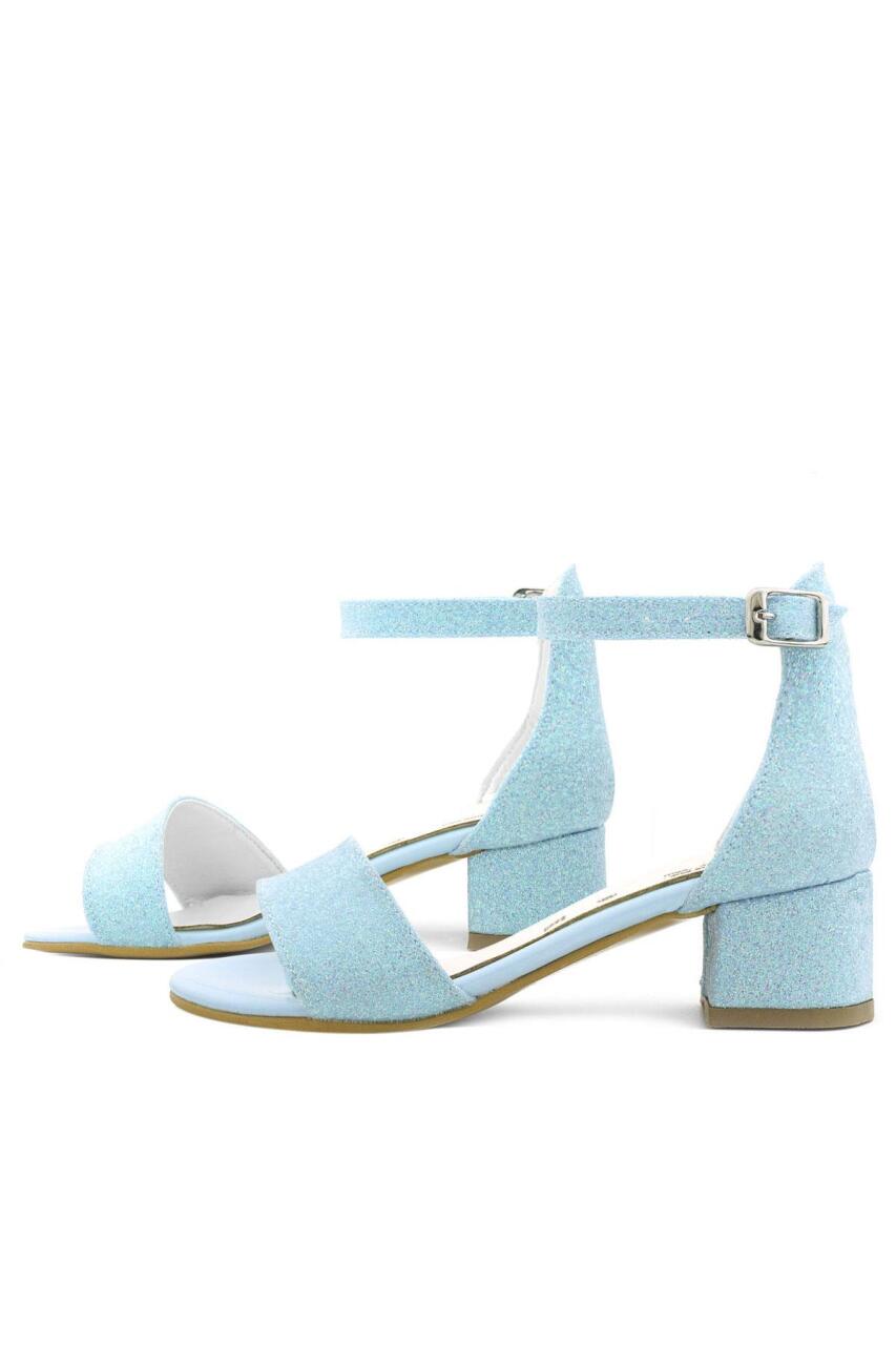 Lilo Simli Mavi Tek Bantlı Kız Çocuk Topuklu Abiye Ayakkabı - 6