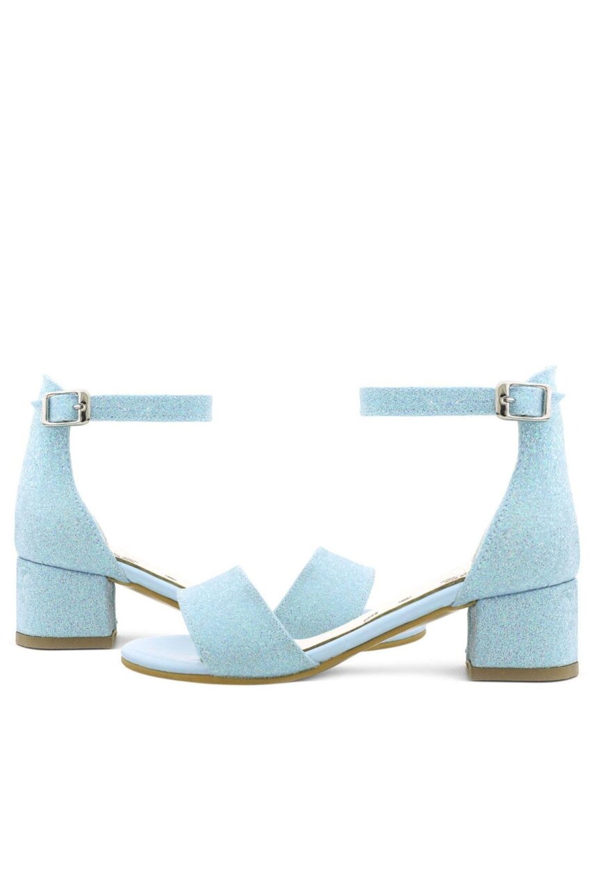 Lilo Simli Mavi Tek Bantlı Kız Çocuk Topuklu Abiye Ayakkabı - 8