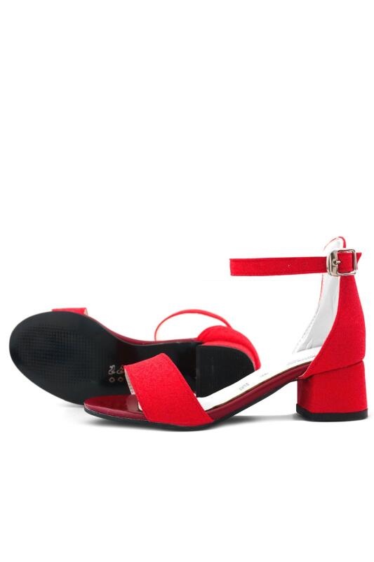 Lilo Simli Kırmızı Tek Bantlı Kız Çocuk Topuklu Abiye Ayakkabı - 6