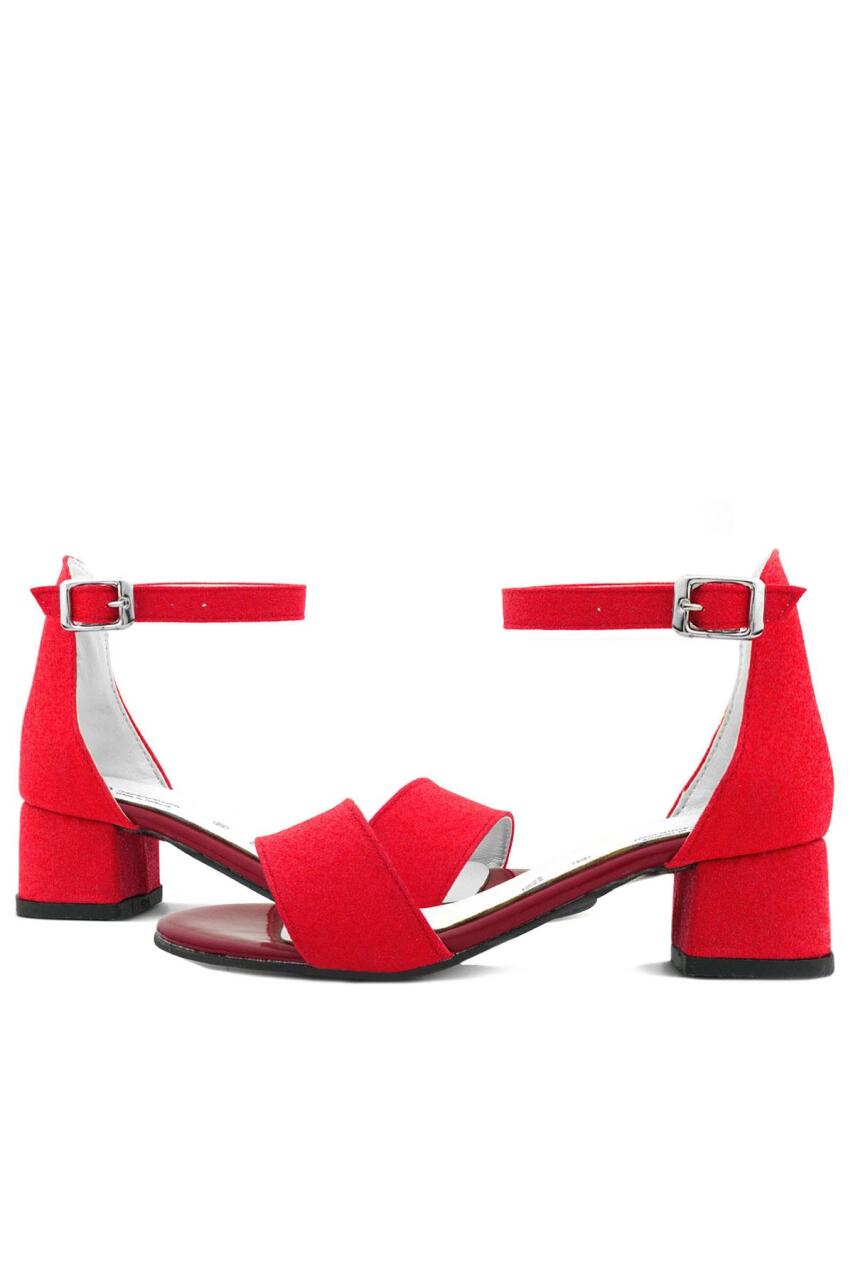 Lilo Simli Kırmızı Tek Bantlı Kız Çocuk Topuklu Abiye Ayakkabı - 7