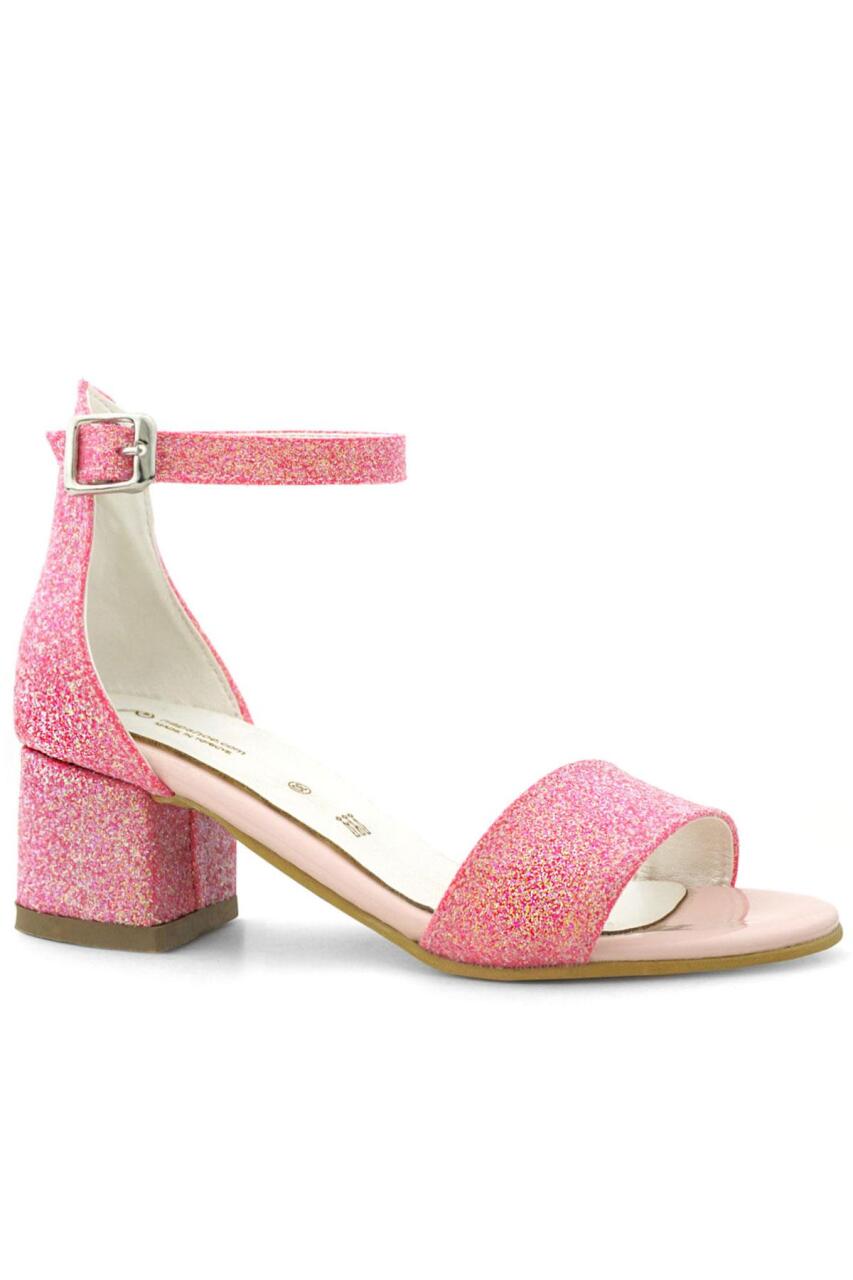 Lilo Simli Fuşya Pembe Tek Bantlı Kız Çocuk Topuklu Abiye Ayakkabı - 1