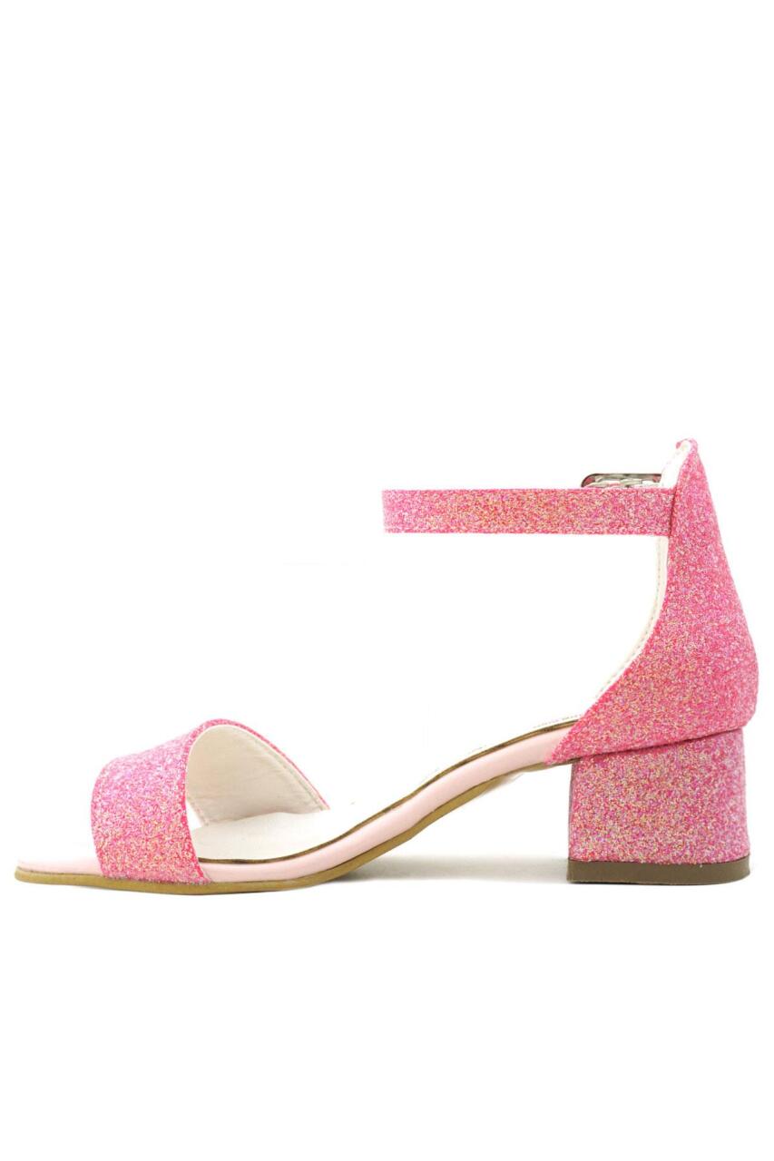 Lilo Simli Fuşya Pembe Tek Bantlı Kız Çocuk Topuklu Abiye Ayakkabı - 4