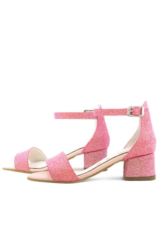 Lilo Simli Fuşya Pembe Tek Bantlı Kız Çocuk Topuklu Abiye Ayakkabı - 5
