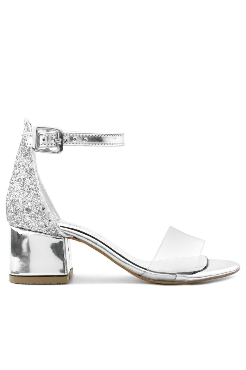 Luisa Gümüş Şeffaf Tek Bantlı Kız Çocuk Abiye Ayakkabı - 3