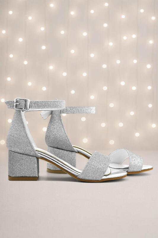 Lilo Simli Gümüş Tek Bantlı Kız Çocuk Topuklu Abiye Ayakkabı - 1
