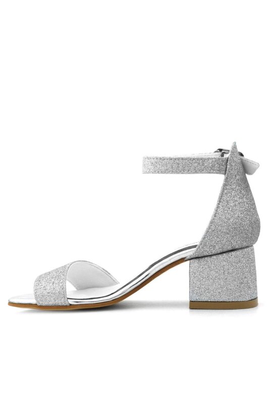 Lilo Simli Gümüş Tek Bantlı Kız Çocuk Topuklu Abiye Ayakkabı - 4