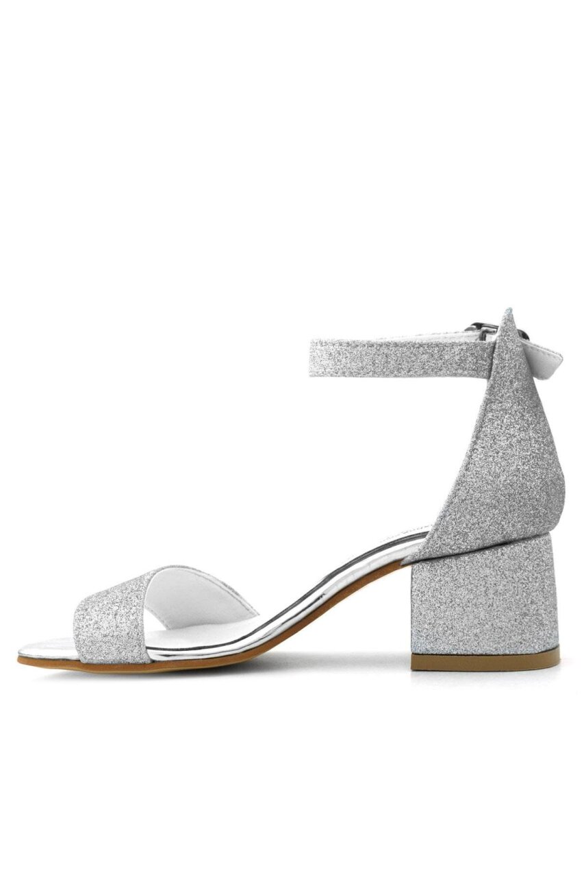 Lilo Simli Gümüş Tek Bantlı Kız Çocuk Topuklu Abiye Ayakkabı - 4