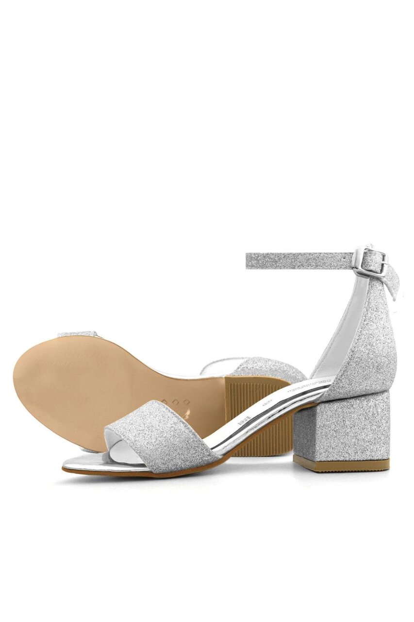 Lilo Simli Gümüş Tek Bantlı Kız Çocuk Topuklu Abiye Ayakkabı - 6