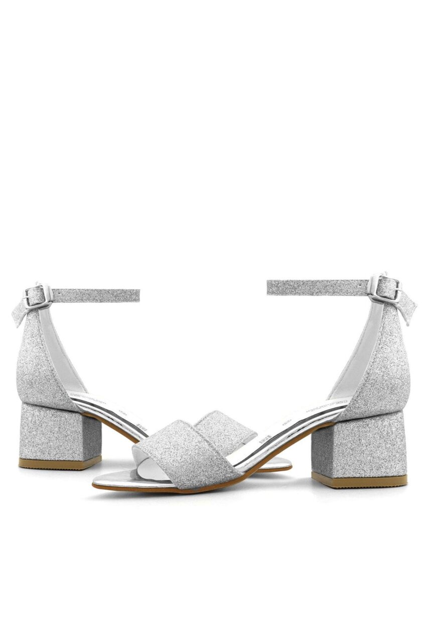 Lilo Simli Gümüş Tek Bantlı Kız Çocuk Topuklu Abiye Ayakkabı - 7