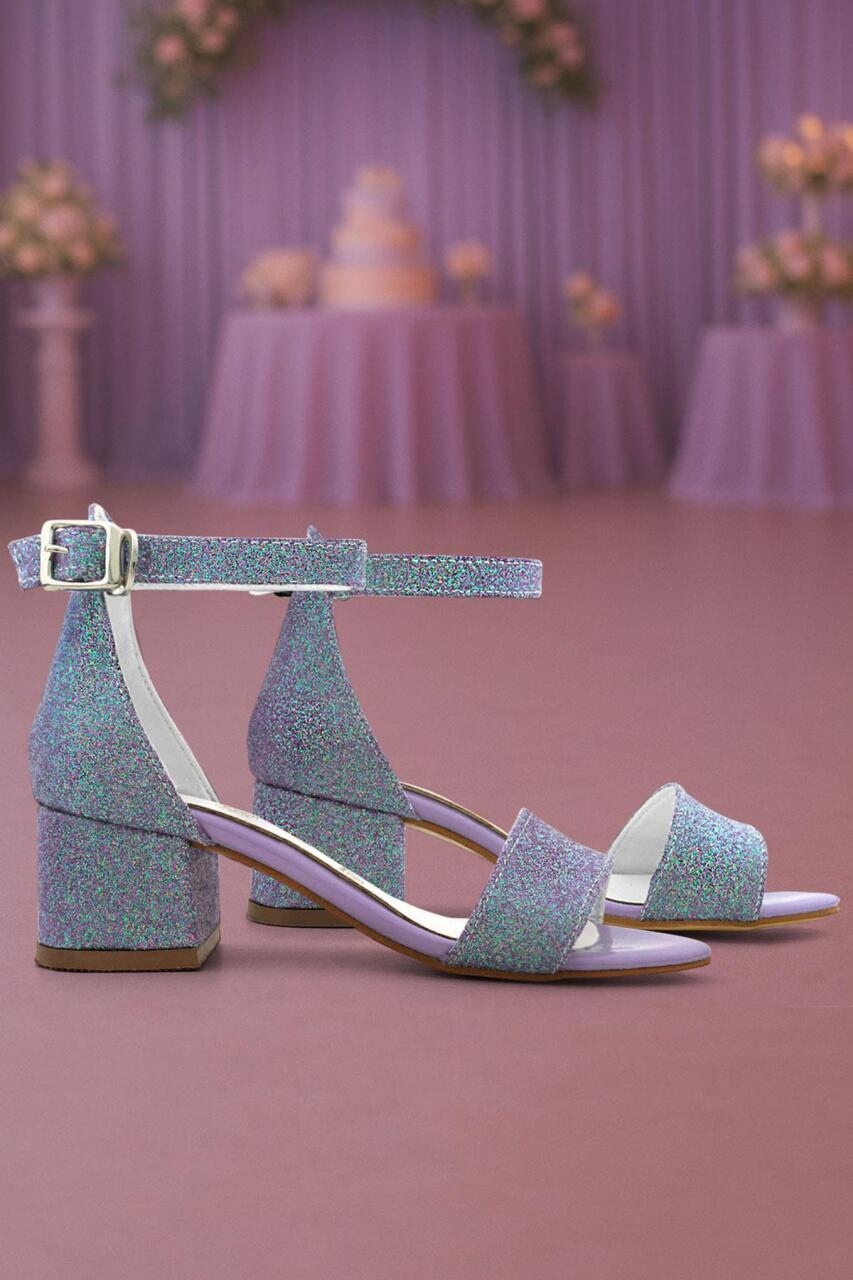 Lilo Simli Mor Tek Bantlı Kız Çocuk Topuklu Abiye Ayakkabı - 1