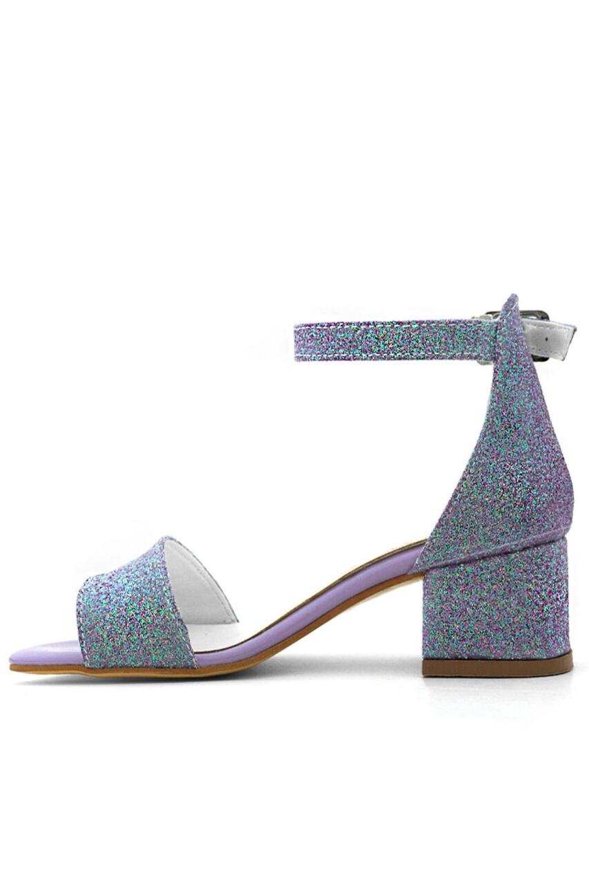 Lilo Simli Mor Tek Bantlı Kız Çocuk Topuklu Abiye Ayakkabı - 5