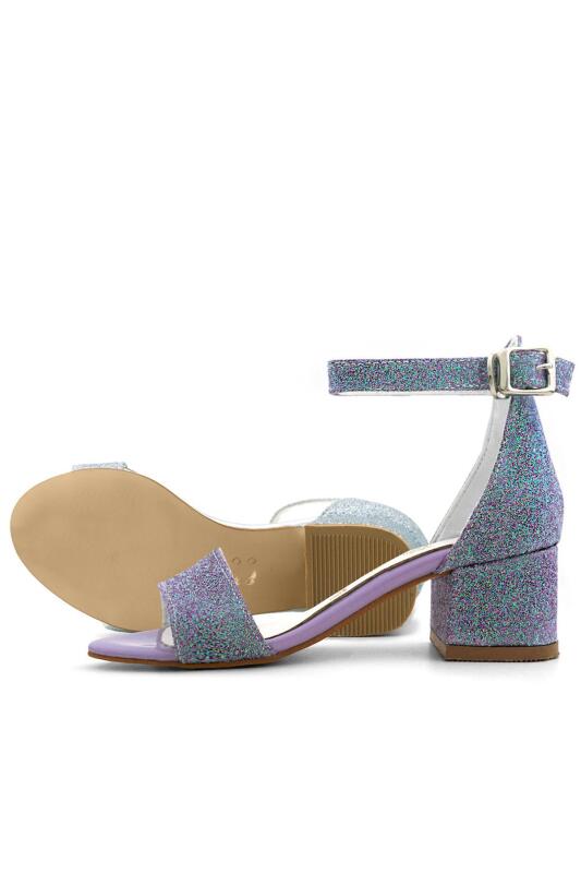 Lilo Simli Mor Tek Bantlı Kız Çocuk Topuklu Abiye Ayakkabı - 6