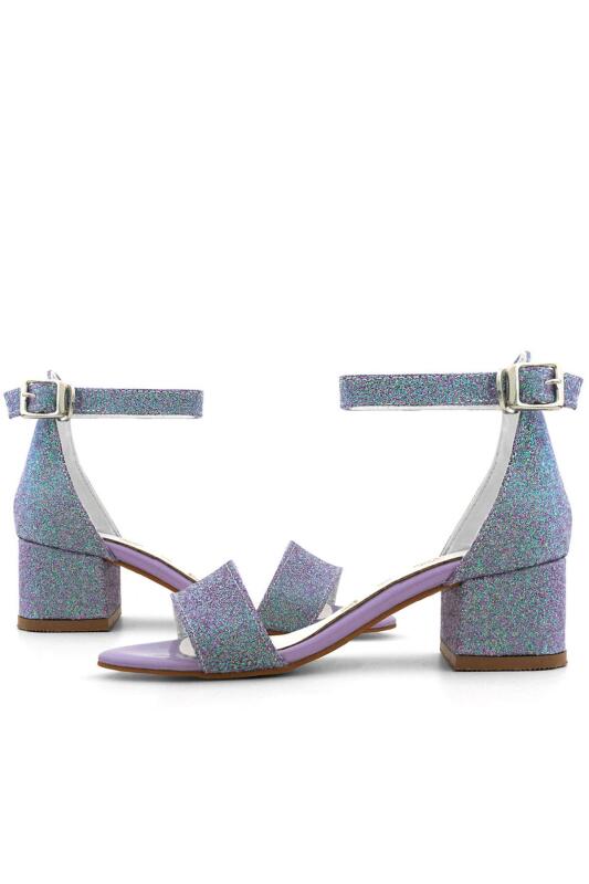 Lilo Simli Mor Tek Bantlı Kız Çocuk Topuklu Abiye Ayakkabı - 7