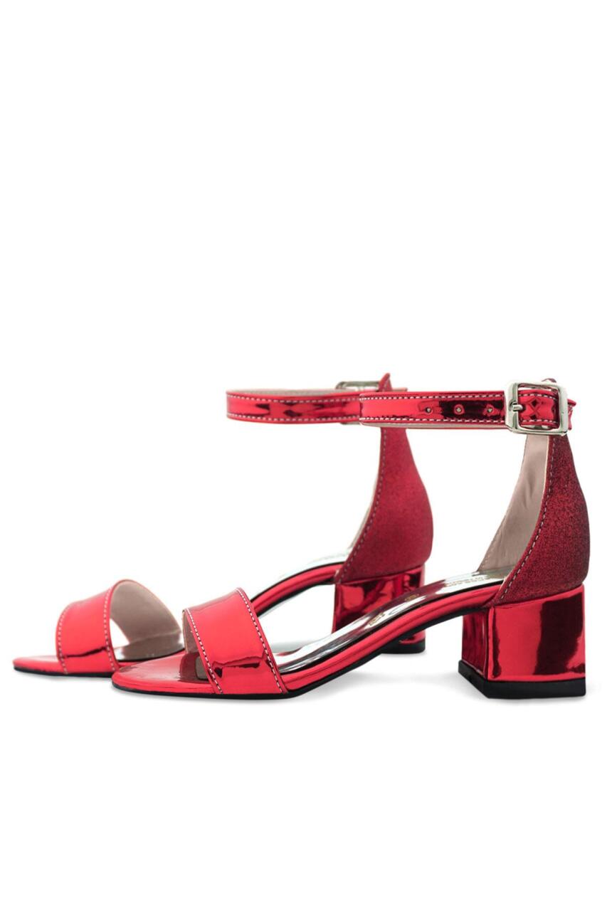 Elsa Kırmızı Aynalı Kalın Topuklu Kız Çocuk Abiye Ayakkabı - 4