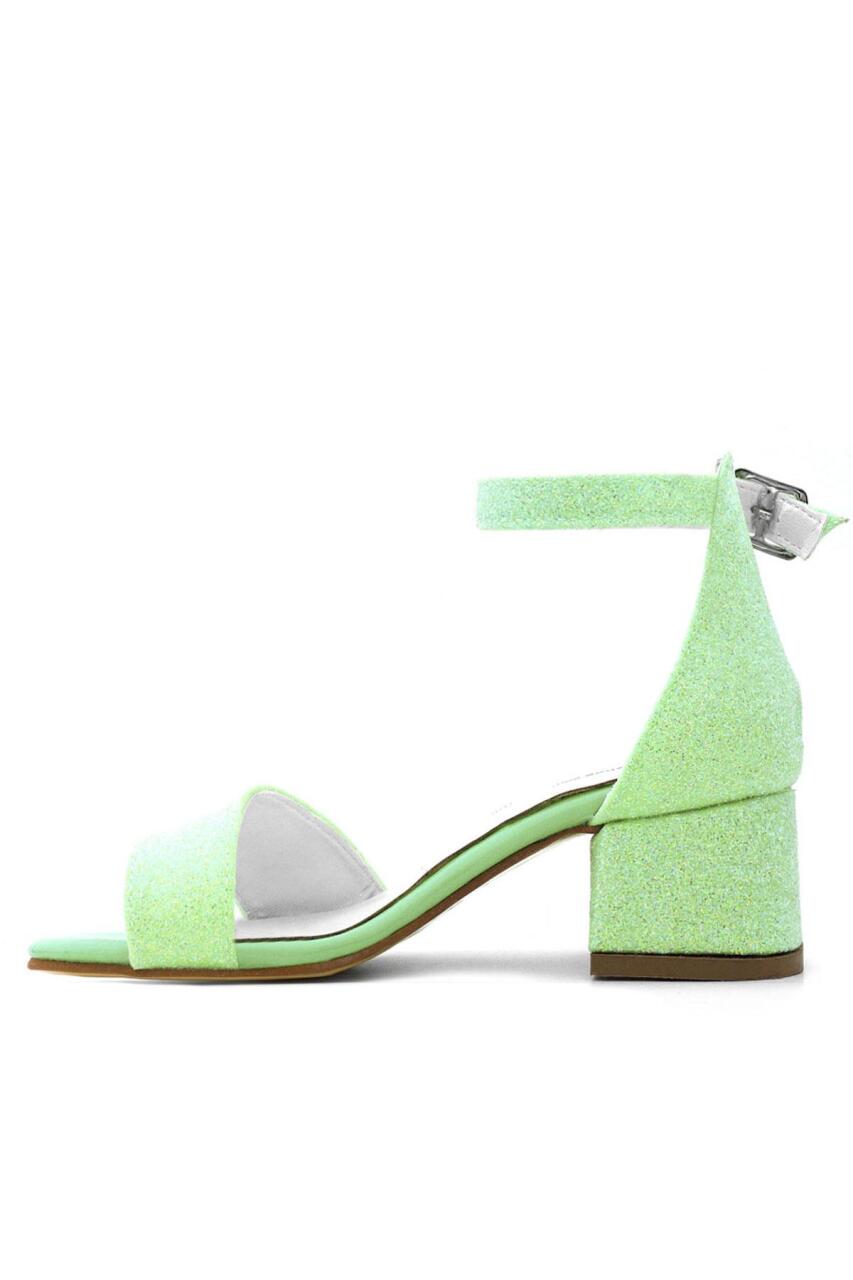 Lilo Simli Yeşil Tek Bantlı Kız Çocuk Topuklu Abiye Ayakkabı - 4