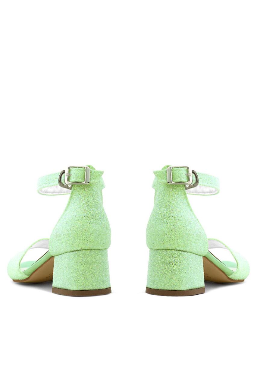 Lilo Simli Yeşil Tek Bantlı Kız Çocuk Topuklu Abiye Ayakkabı - 6