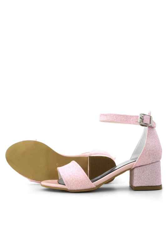 Lilo Simli Pembe Tek Bantlı Kız Çocuk Topuklu Abiye Ayakkabı - 7