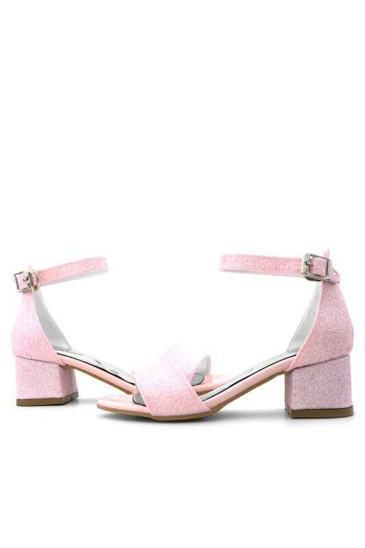 Lilo Simli Pembe Tek Bantlı Kız Çocuk Topuklu Abiye Ayakkabı - 8