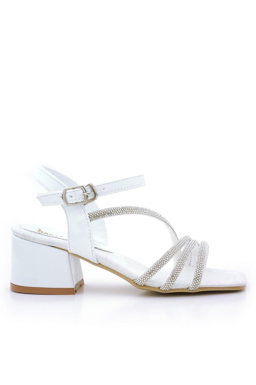 Moana Beyaz Taş Detaylı Kız Çocuk Topuklu Abiye Ayakkabı - 1