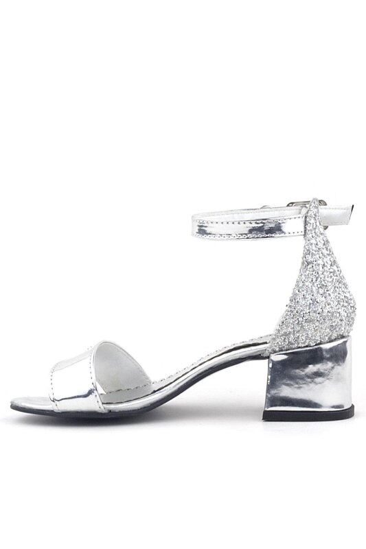 Elsa Gümüş Aynalı Simli Topuklu Taşlı Kız Çocuk Abiye Ayakkabı - 3