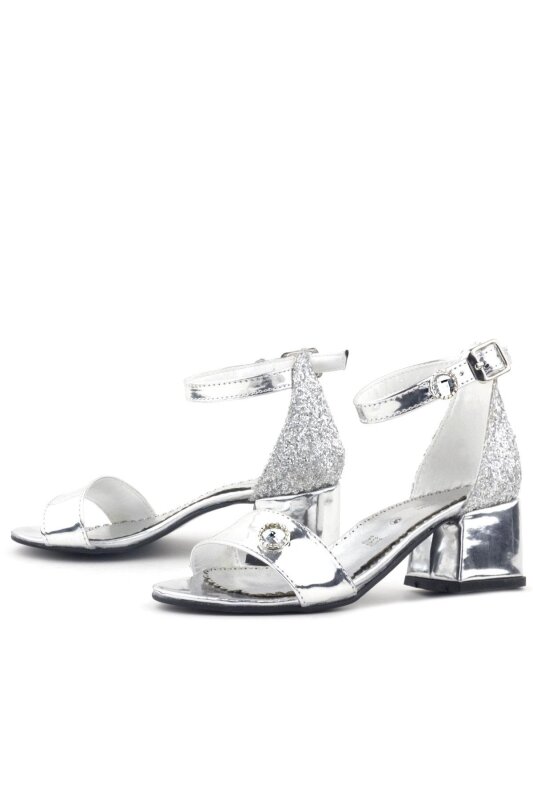 Elsa Gümüş Aynalı Simli Topuklu Taşlı Kız Çocuk Abiye Ayakkabı - 4