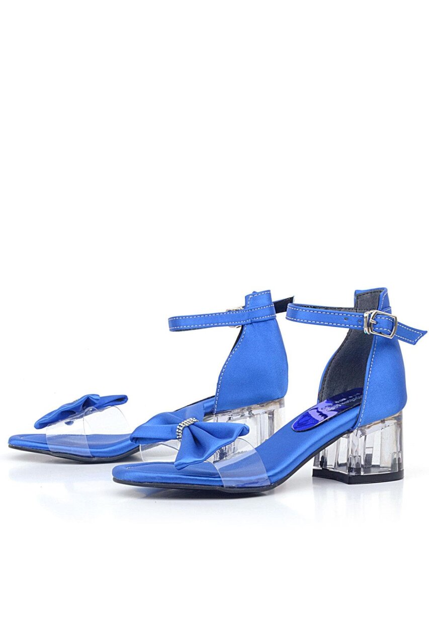 Jessie Saks Mavi Saten Kurdeleli Kız Çocuk Topuklu Ayakkabı - 4