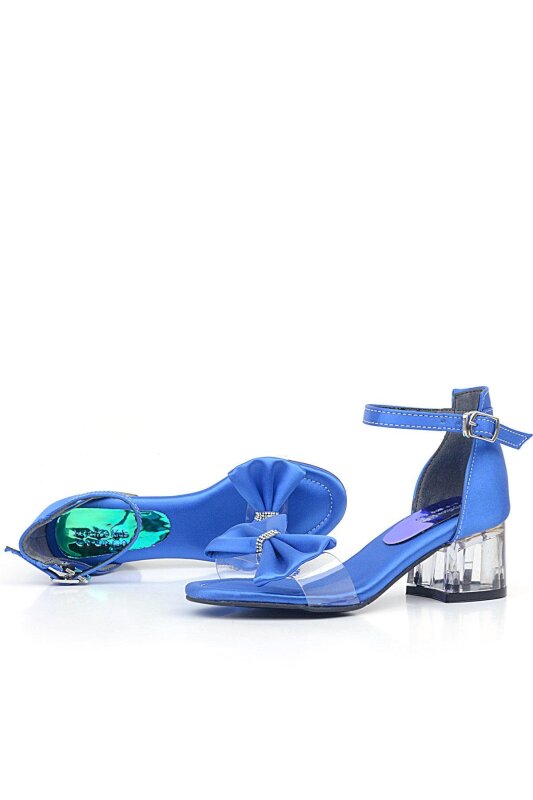 Jessie Saks Mavi Saten Kurdeleli Kız Çocuk Topuklu Ayakkabı - 5