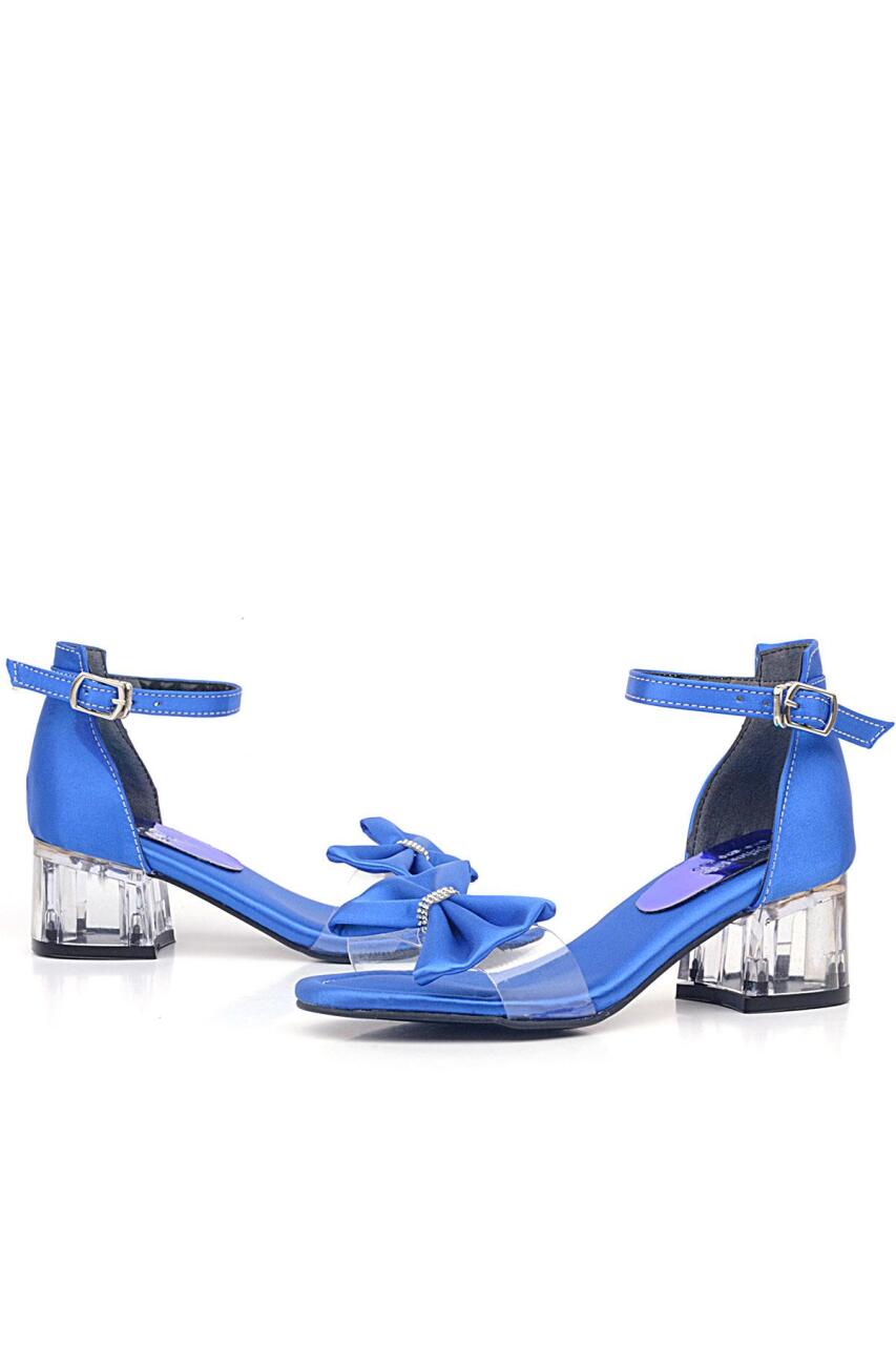 Jessie Saks Mavi Saten Kurdeleli Kız Çocuk Topuklu Ayakkabı - 6