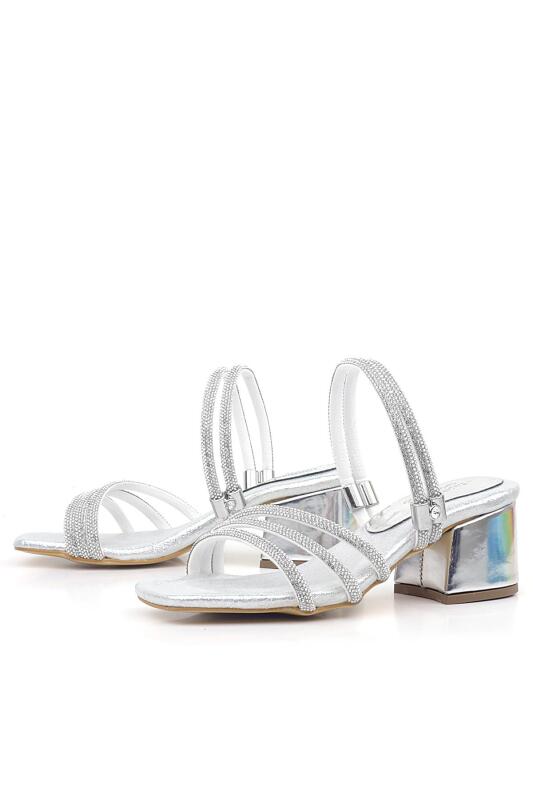 Judy Gümüş Taşlı Kız Çocuk Topuklu Terlik Ayakkabı - 4