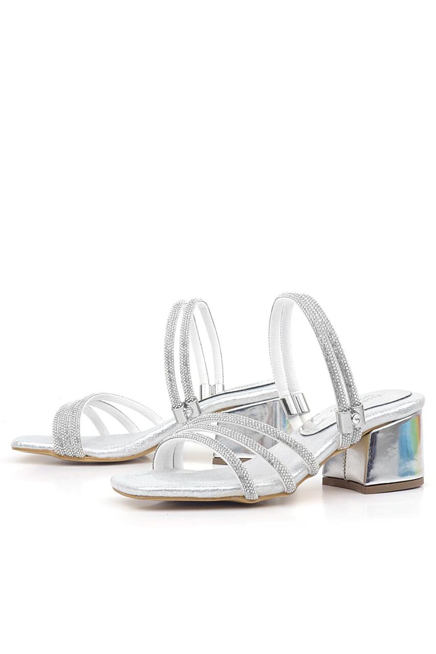 Judy Gümüş Taşlı Kız Çocuk Topuklu Terlik Ayakkabı - 4
