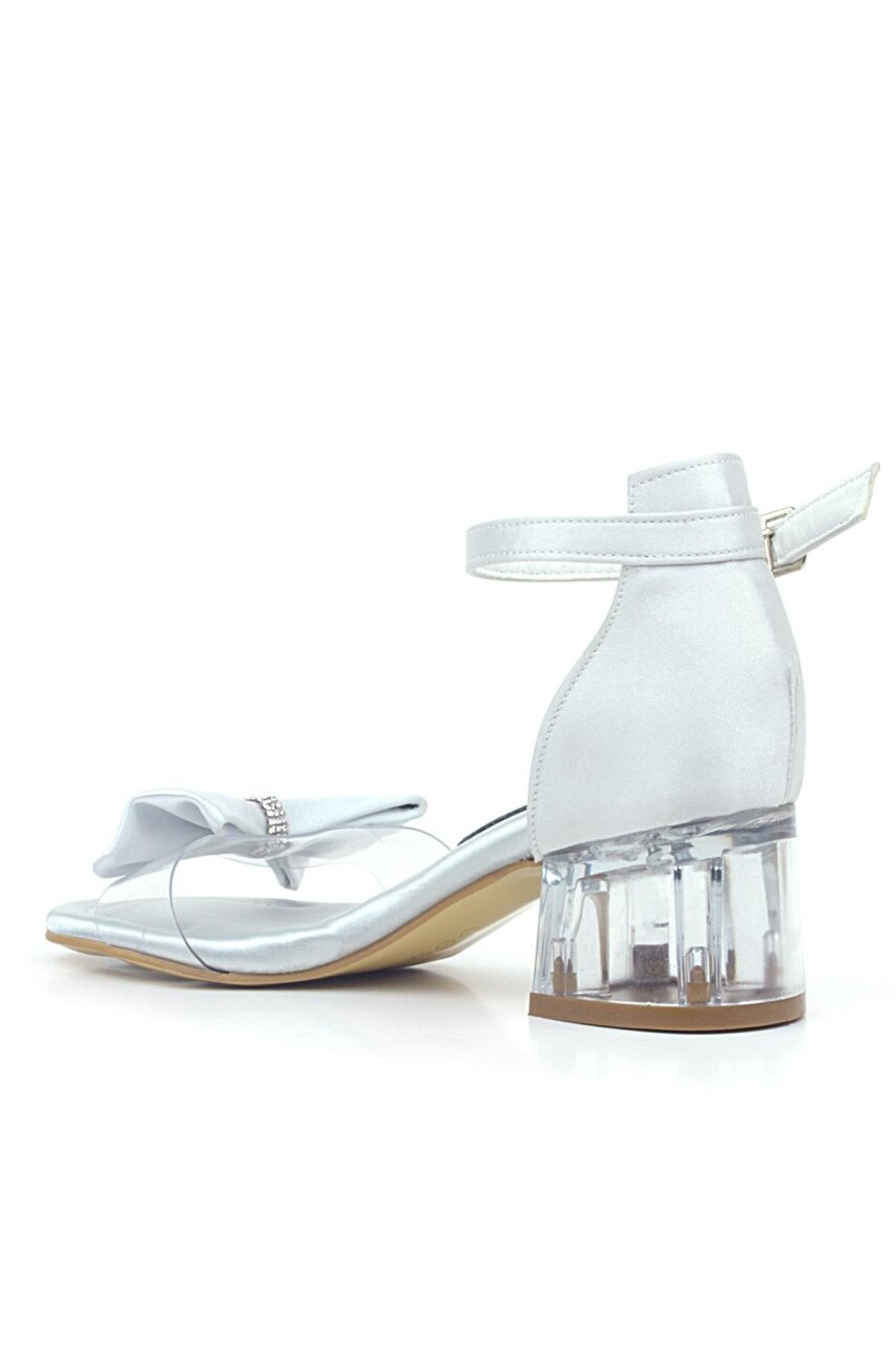 Jessie Gümüş Saten Kurdeleli Kız Çocuk Topuklu Ayakkabı - 4