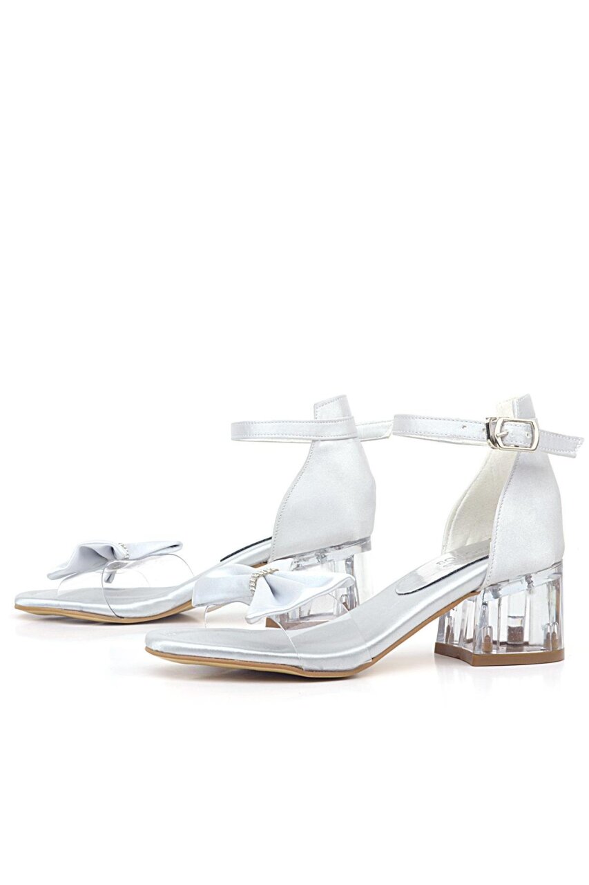 Jessie Gümüş Saten Kurdeleli Kız Çocuk Topuklu Ayakkabı - 5