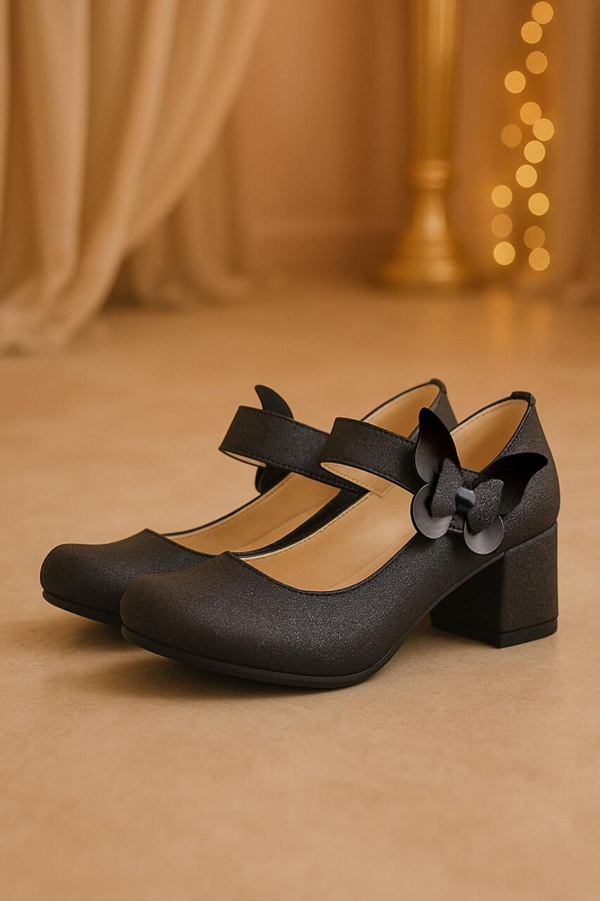 Winx Siyah Işıltılı Kelebekli Kız Çocuk Topuklu Ayakkabı - 1