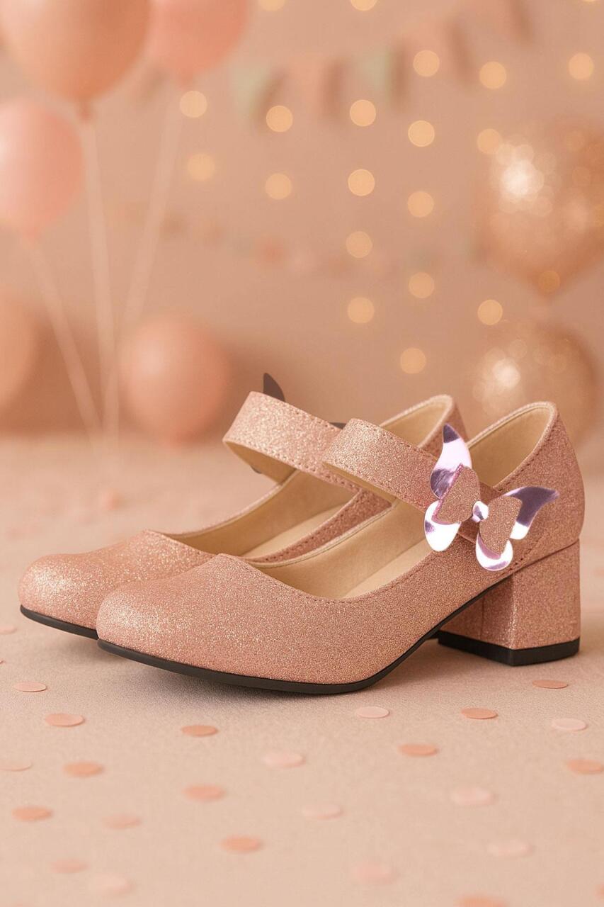 Winx Pudra Işıltılı Kelebekli Kız Çocuk Topuklu Ayakkabı - 1