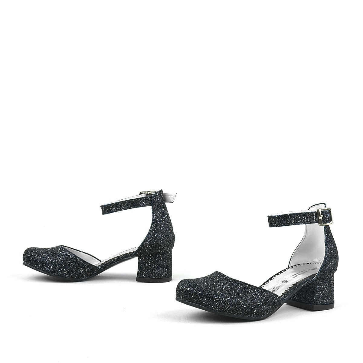 Merida Siyah Simli Kalın Topuklu Kız Çocuk Topuklu Ayakkabı - 6