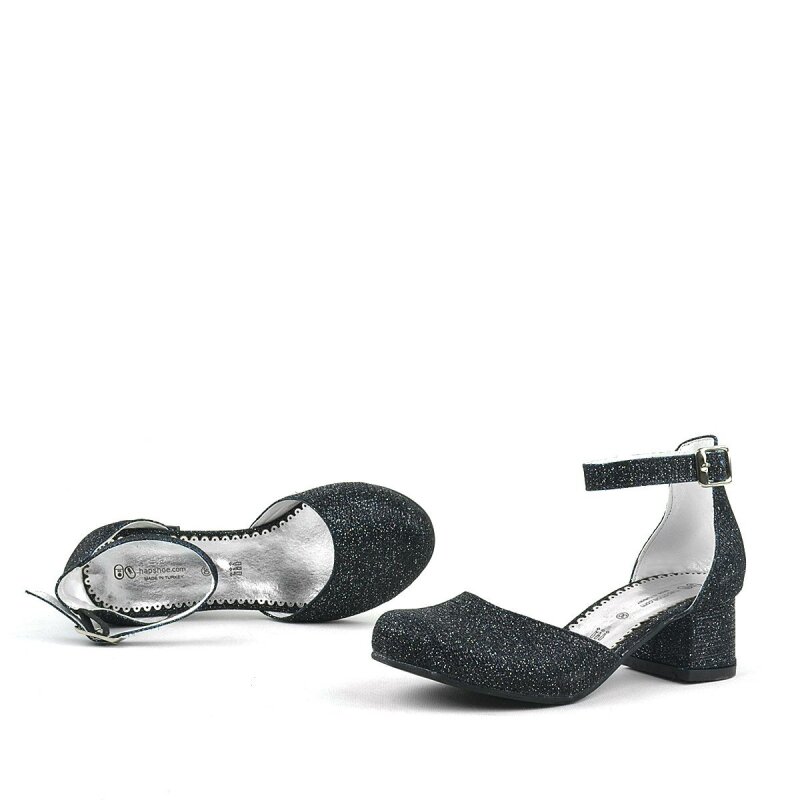 Merida Siyah Simli Kalın Topuklu Kız Çocuk Topuklu Ayakkabı - 7