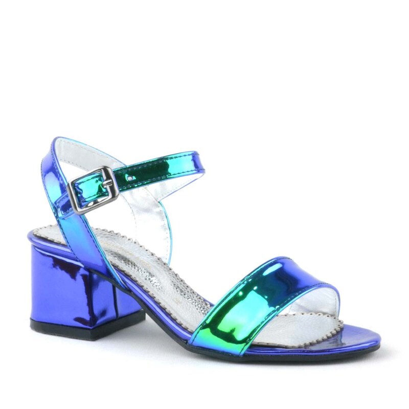 Pony Hologram Mor-Yeşil Kalın Topuklu Kız Çocuk Abiye Ayakkabı - 2